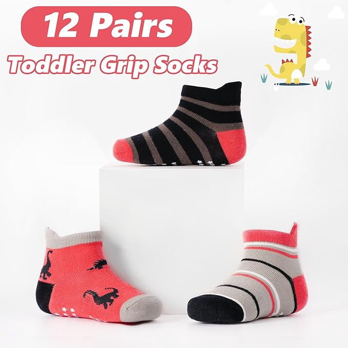Toddler Baby Non Slip Ankle Socks with Grippers Kids Boys Girls Socks 12 Pairs for 1-7 Years Infant Children