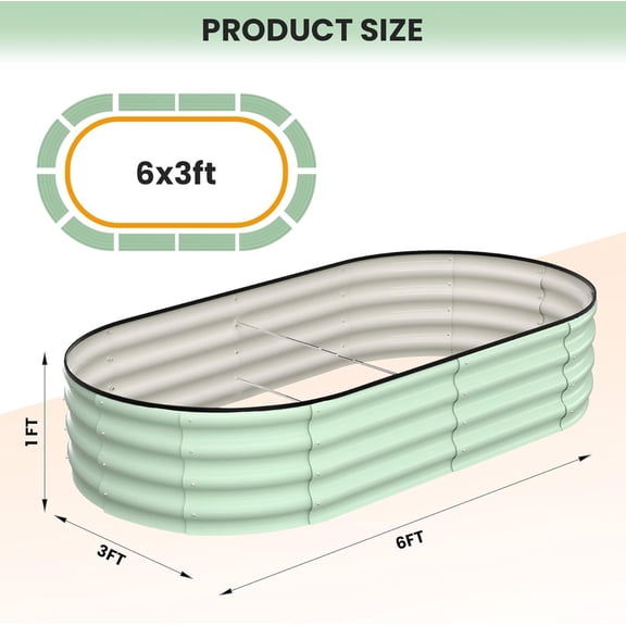 Acekid 2PC 6x3x1FT Raised Garden Bed - Oval Galvanized Metal Planter Beds, Open-Ended Base, Olive Green
