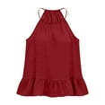 thumbnail image 6 of Felirenzacia Women's Halter Neck Ruffle Hem Tank Top, 2026 Spring Summer Soft Lightweight Flowy Spaghetti Strap Sleeveless Top,Red,XL, 6 of 8