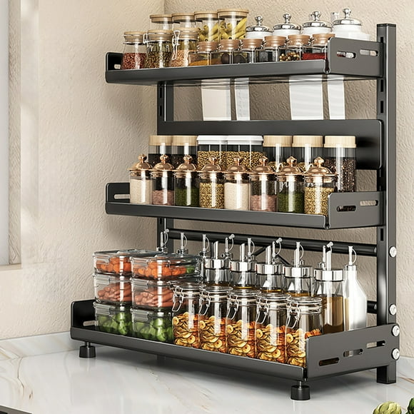 Amzcrzy Home and Kitchen, Storage & Organization, Spice Rack Organizer Carbon Steel Kitchen Rack Organizer Counter Storage Shelf 3-Tier Bathroom Countertop Organizer Rack Organizer