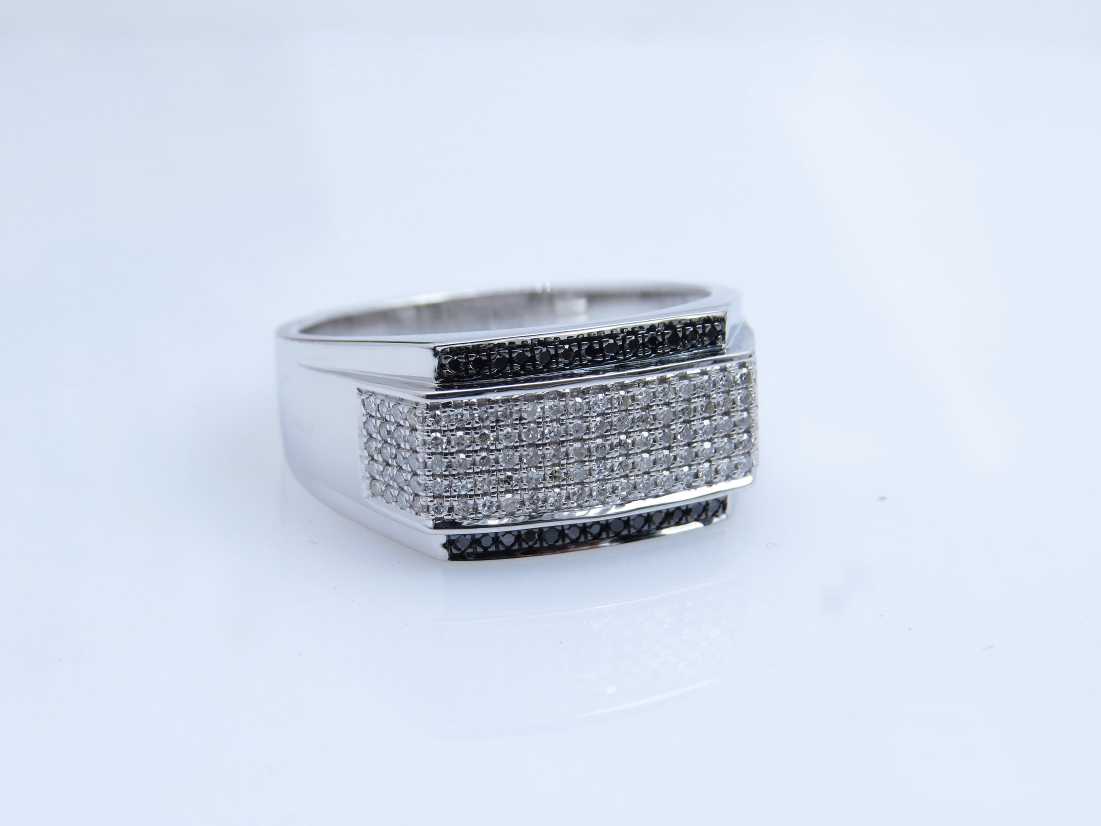 Dazzlingrock Collection 0.45 Carat (ctw) Round Black & White Diamond Hip Hop Flashy Ring for Men in 10K White Gold, Size 7