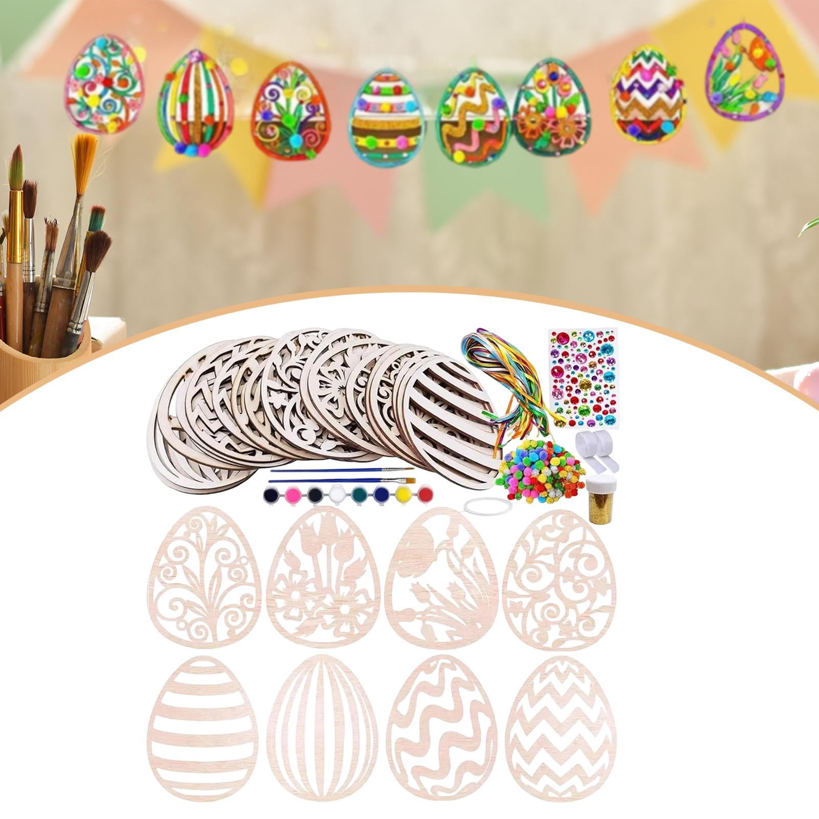 Dualoai 24 Pieces Easter Wooden Egg Cutouts Unfinished for Spring Easter Decorations