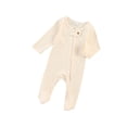 thumbnail image 3 of Faithtur Solid Color Romper, Long Sleeve Round Neck Zip-up Footed Jumpsuit, 3 of 7