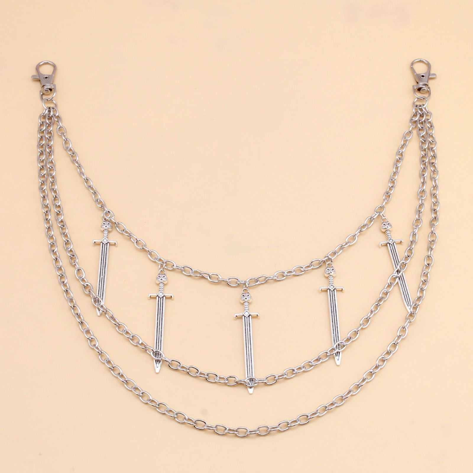 Punk Street Silver Color Cross Sword Charm Belt Waist Chain Male