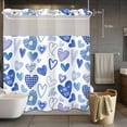 thumbnail image 5 of Valentine's Day No Hooks Shower Curtain with Snap-in Liner Simple Watercolor Gradient Blue Stripes Plaid Love Heart Shower Curtains for Bathroom, Waterproof, Easy Install, Washable 66"x72", 5 of 9