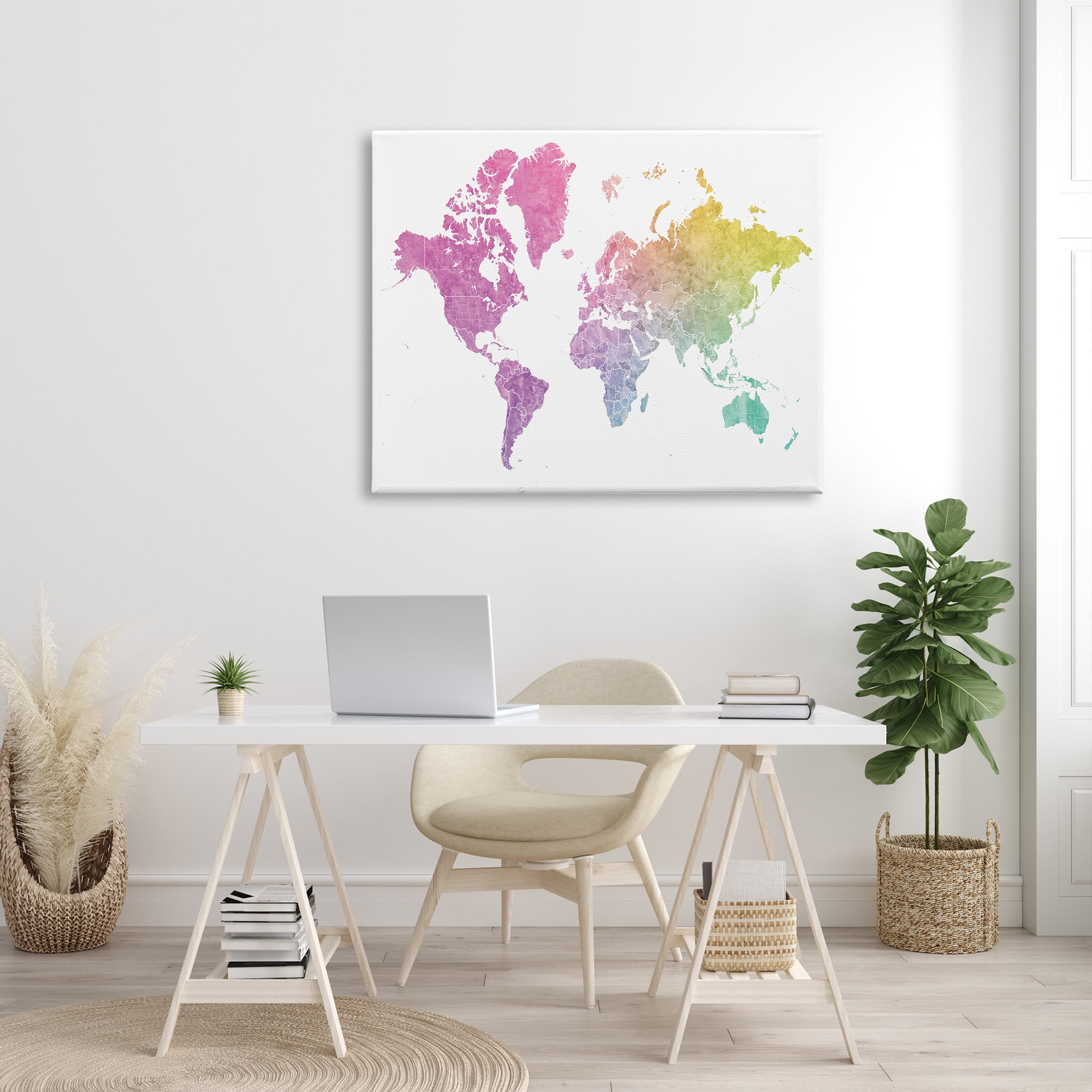 Stupell Industries Modern World Map Cool Warm Tone Ombre, 36 x 48, Designed by BlursByAI