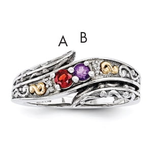 Sterling Silver & 14k Two-stone and Diamond Mother's Ring Semi-Mount Size 6