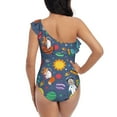 thumbnail image 6 of Yiaed Cartoon Space Print Women One Piece Swimsuits Tummy Control One Shoulder Bathing Suits Pattern Ruffle Swimwear-X-Large, 6 of 8