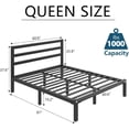 thumbnail image 3 of Queen Size Metal Platform Bed Frame with Headboard, Heavy Duty Steel Slat Support, Under-Bed Storage, No Box Spring Needed, Black, 3 of 11