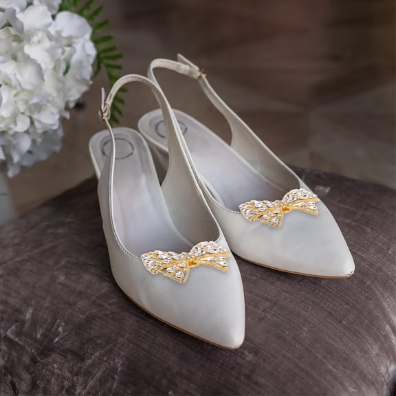 BESTYASH 1Pair Golden Sparkling Shoe Clips for Pumps with Bowknot and Rhinestone Decoration