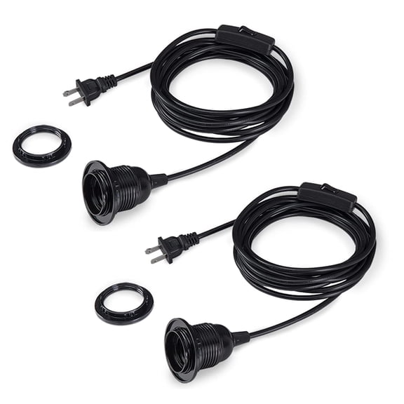 HIBIBUD 2-Pack 15 Feet Plug in Pendant Light, Black Extension Hanging Lantern Cord Cable with In-Line On/Off Switch, E26 E27 Socket Plug in Light Socket