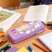 Ristpal Pop up Multi Function Pencil Case l(6-12), Cute Cartoon Pencil Box with Sharpener, Schedule, Whiteboard(Purple)