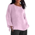thumbnail image 3 of Womens Linen Long Sleeve Shirt Loose Fit Breathable Summer Basic Comfort Top, 3 of 6