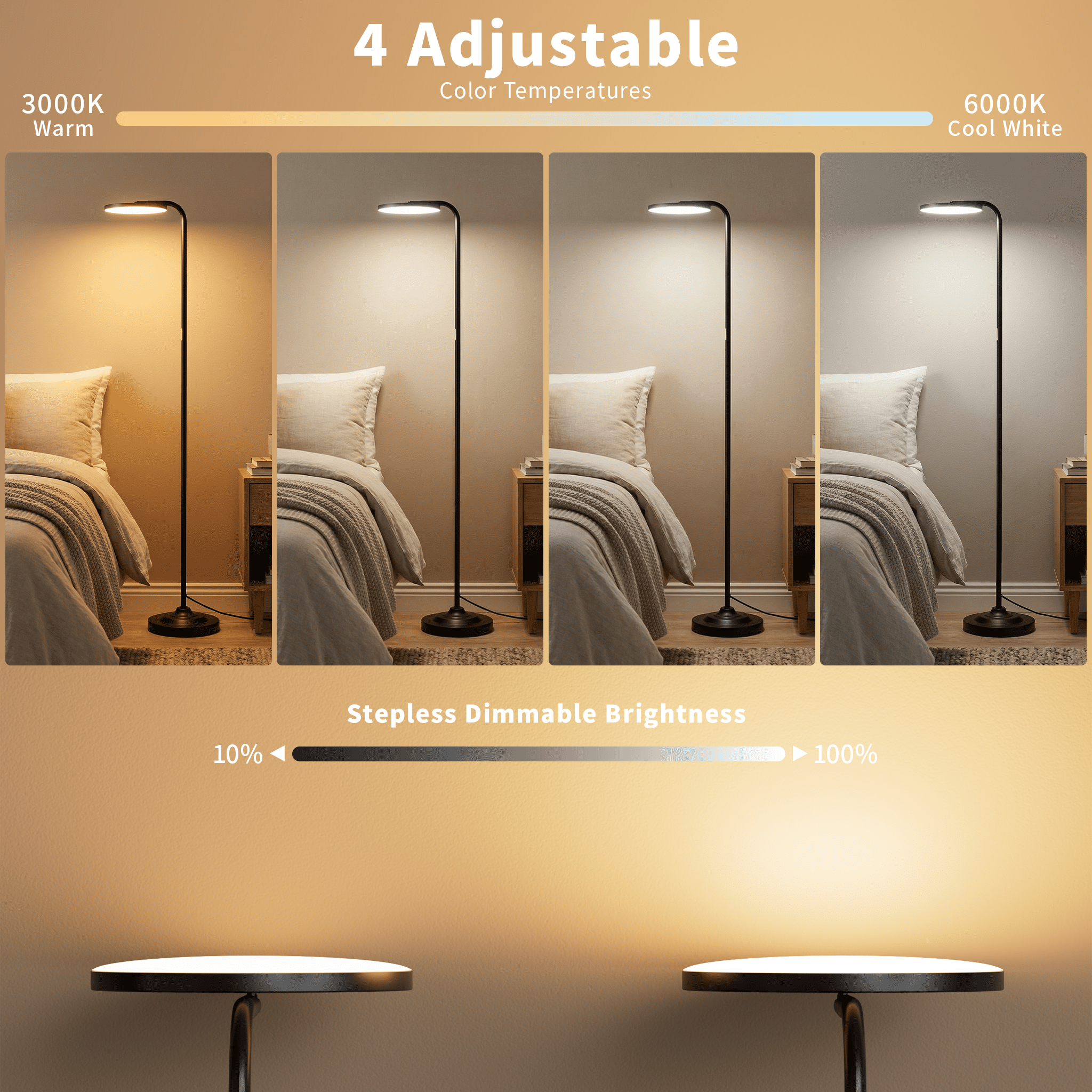 BedLuxury 36W Super Bright Torchiere Floor Lamp, Stepless Dimmable Tall Standing Lamp with Remote Control for Living Room, Bedroom, Office, Black