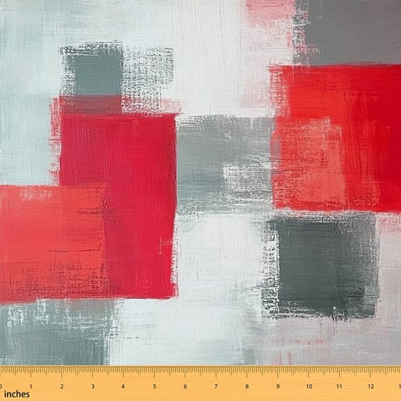 Feelyou Modern Abstract Adult Fabric by the Yard 2 Yards, Grey Red Home Decor Fabric by the Yard, Chic Square Geometric Sewing Fabric, Ultra Soft Home Decor