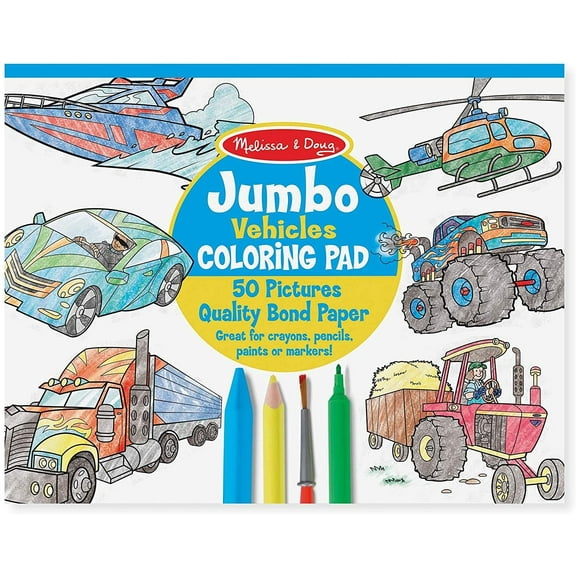 Melissa & Doug Jumbo Coloring Pad: Vehicles - 50 Pages of White Bond Paper (11 x 14 inches) - FSC-Certified Materials