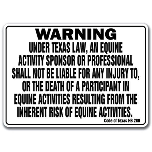 TEXAS Equine Sign activity liability warning statute horse farm barn