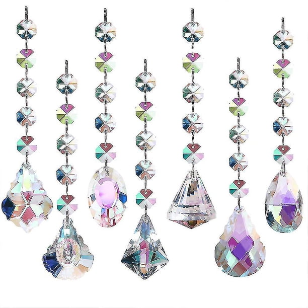 Paquete de 7 prismas de cristal para iluminar el día, colgantes para decoración de ventanas y jardines.