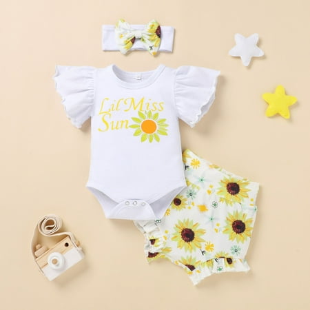 

Simplmasygenix Baby Sets Clearance Summer Outfits Newborn Infant Baby Girls Ribbed Floral Fly Sleeve Romper Shorts Outfits Set