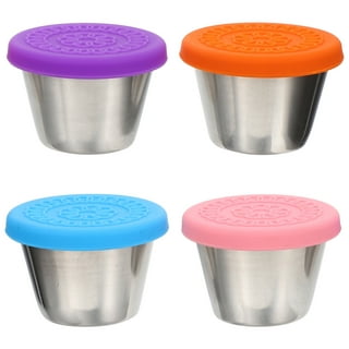 Nyidpsz 6Pcs Salad Dressing Container to go with Silicon Lids 2 Labels  1.6oz Reusable Stainless Steel Condiment Container Leak Proof Portable  Dipping Sauce Cups for Lunch Box Picnic 