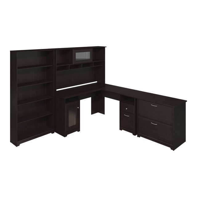 Bush Furniture Cabot - Desk with 16-cube bookcase - L-shaped - espresso oak