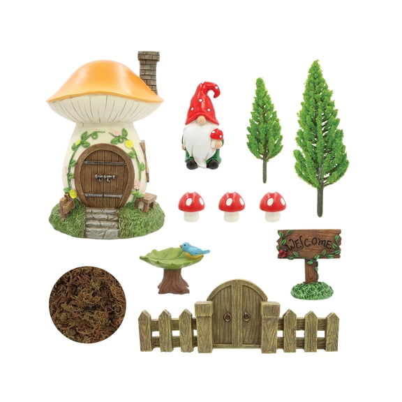 Make Market Miniature Set - Gnome-Themed Fairy Garden Accents - Multi-Color - 11 Pieces - 1-Pack
