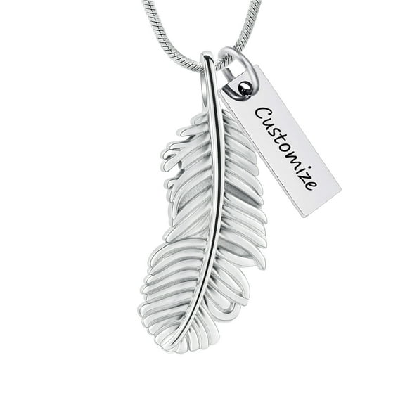 Personalize Stainless Steel Feather Urn Pendant Cremation Jewelry for Ashes Holder Memory Necklace Memorial Jewelry