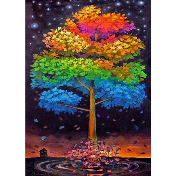 Pintura de diamante (DB3421) Kits de bricolaje Cuadro cuadrado de árbol luminoso Artesanía 50x70cm FLhrweasw Nuevo
