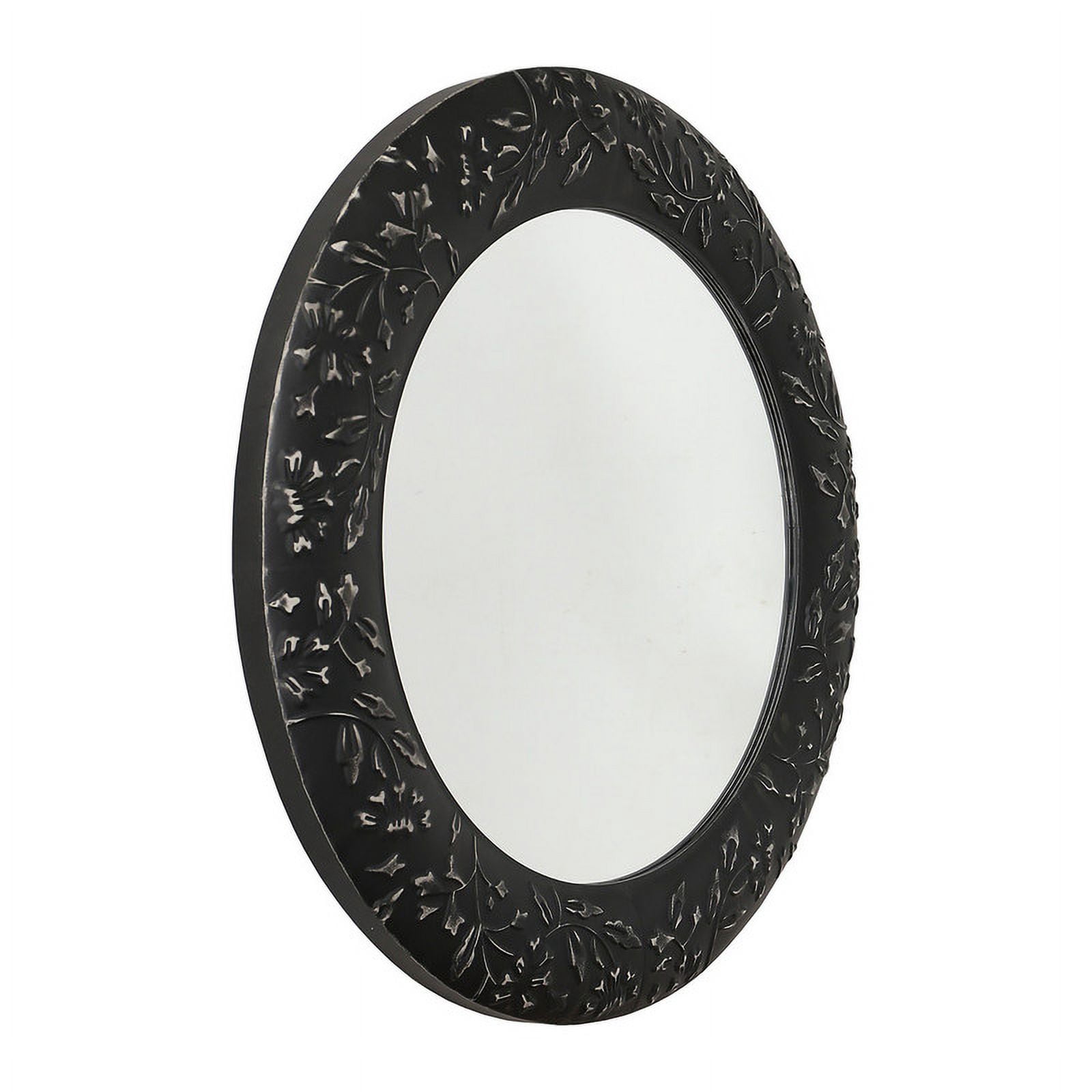 Verdant Bloom Black Floral Wood Farmhouse Wall Mirror
