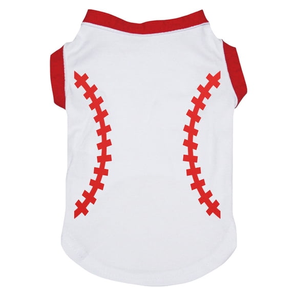 Petitebelle Baseball Print Puppy Dog Shirt (White/Red, Small)