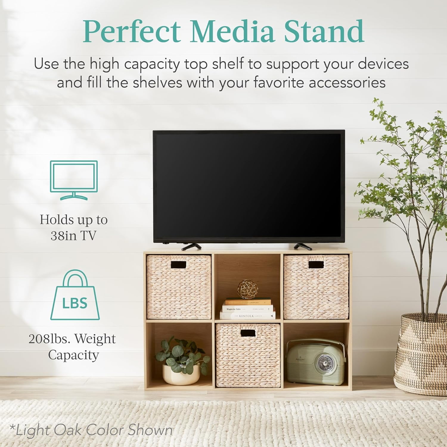 HJTER 6-Cube Storage Organizer, 13.5in Shelf Opening, Bookcase, Display Shelf, Customizable w/ 3 Removable Back Panels – Greige
