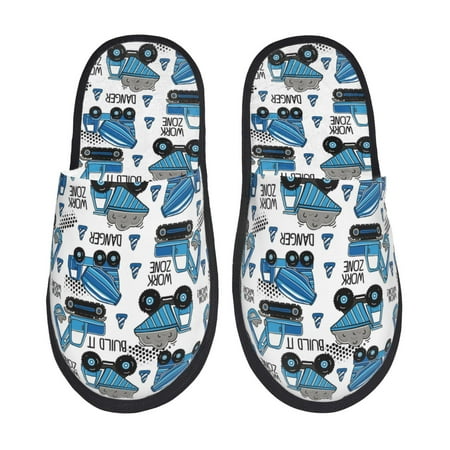 

Yiaed Blue Excavator Print Unisex House Slippers Slip on Warm Shoes Indoor Outdoor with Anti-slip sole-Large