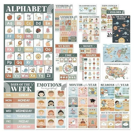 18 Modern Boho Educational Posters for Preschoolers Laminated Pre-K and Lea J3