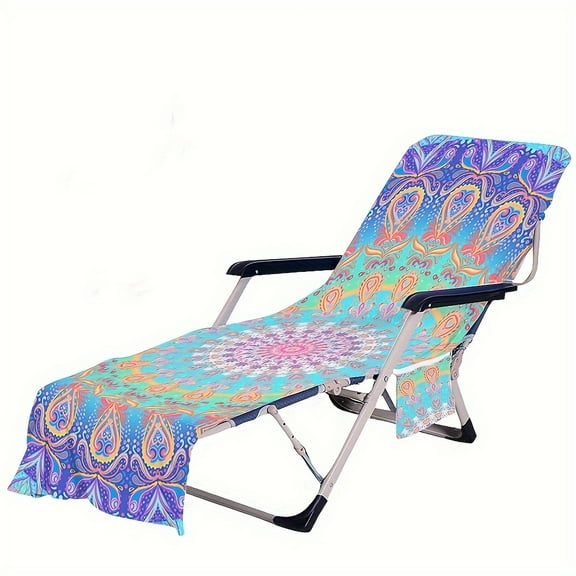 Bohemia Beach Chair Cover with Side Pockets Thick and Quick Dry Chaise Lounge Chair Towel Cover for Sun Lounger Pool Sunbathing Garden Beach Hotel