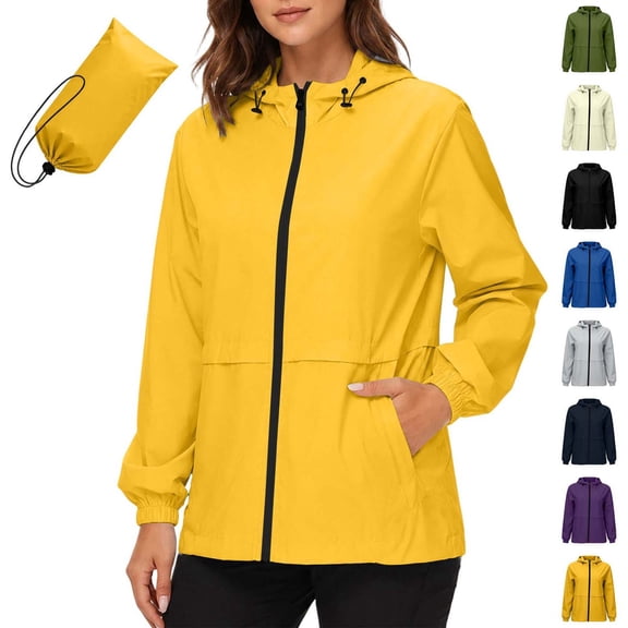 Xaqiouau Womens Lightweight Rain Jacket Waterproof Hooded Windbreaker Packable Zip Up Outdoor Raincoat With Pockets
