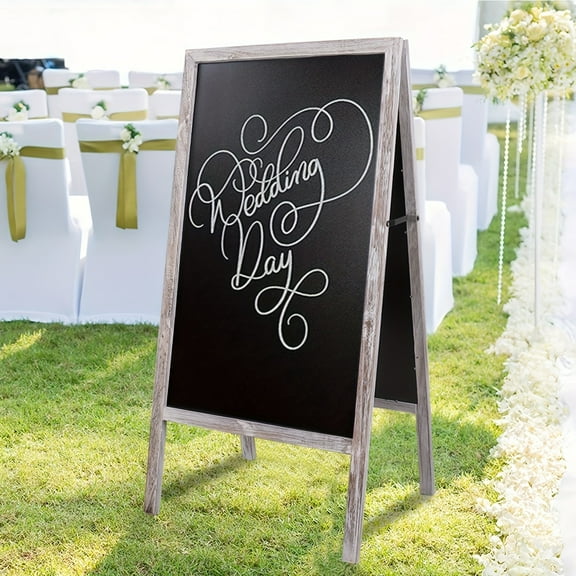 Reversible Double-Sided Wooden Easel Chalkboard and Dry Erase Board with A-Frame Stand for Menu Display and Home Decor