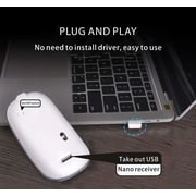 Rechargeable Wireless Mouse, 2.4G Slim Mute Silent Click Noiseless Optical Mouse with USB Receiver (Stored at Bottom of The Mouse)