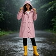 thumbnail image 3 of Zpanxa Womens Winter Jackets Long Hooded Waterproof Raincoat Striped Lined Lightweight Windbreaker Outdoor Jacket with Pockets Casual Travel, 3 of 7