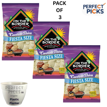 On The Border Cantina Thins Tortilla Chips, Gluten-Free, Fiesta Size, 15 oz Bag ( 3 pack )