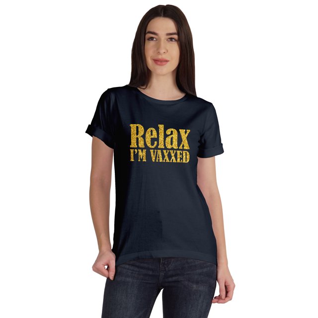 Inkmeso T-shirt pour Femmes Relax I'm Vaxxed à Encolure Dégagée, Drôle, Pro-Vaccin