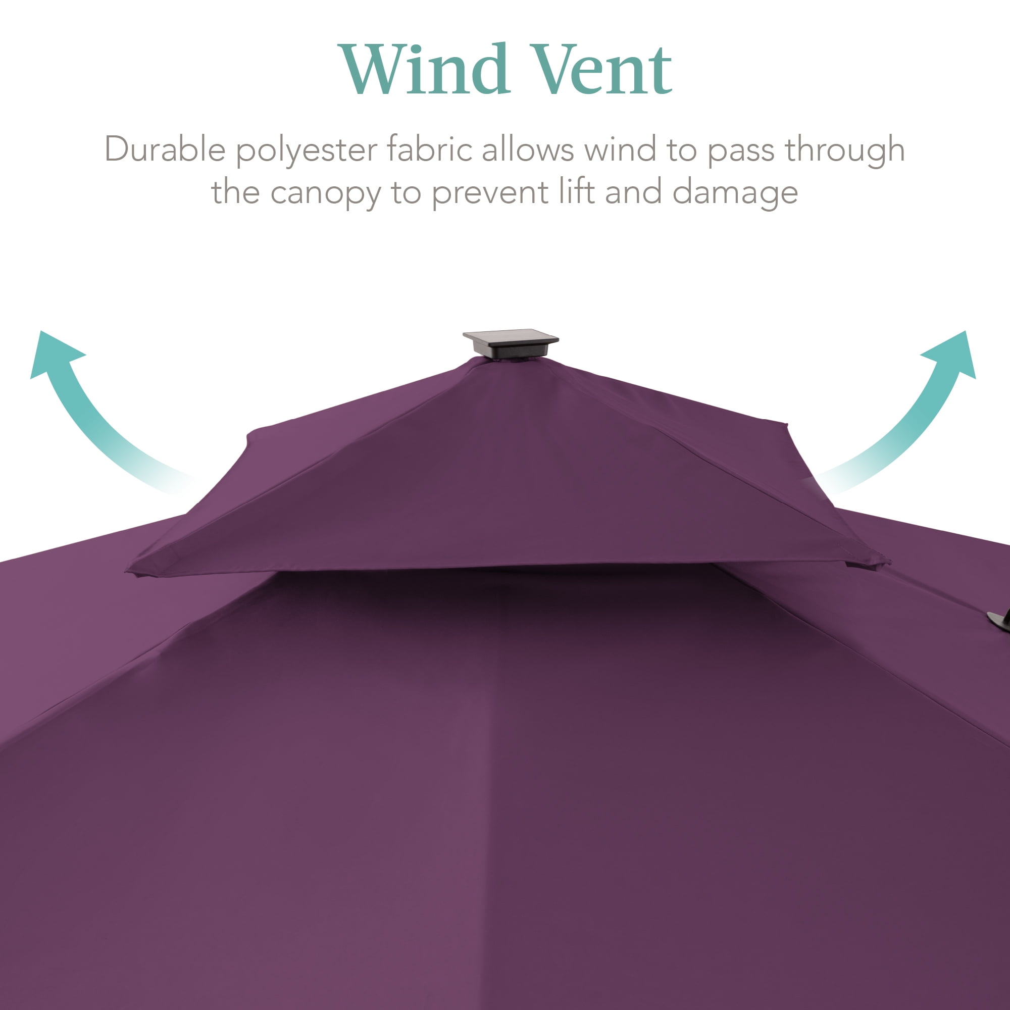 dark purple patio umbrella LEAF Cantilever Umbrellas 10' x 10' Square Double Top, Black adhering strap secures the umbrella for easy storage while a push Best Choice 10x10ft Patio Umbrella