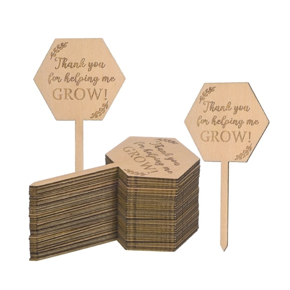 Uxcell 30-Pack Thank You for Helping Me Grow Plant Labels 4x2x0.08 Hexagon Wooden Plant Stakes for Garden Potted Plants