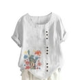 thumbnail image 2 of Xdegoge At Linen Shirts Women Short Sleeve Crew Neck Tops Floral Summer Fashion Tunic Shirts Loose Fit Casual Blouses Y2K Plus Size Tee Shirts Ropa Mujer of The Day, 2 of 4
