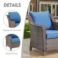 thumbnail image 3 of POCASSY 6PCS Outdoor Furniture Set with Outdoor Sofa, Outdoor Wicker Accent Chair, Ottoman and Coffee Table, All Weather Brown Wicker Outdoor Conversation Set for Porch, Balcony, Garden - Brown/Blue, 3 of 15