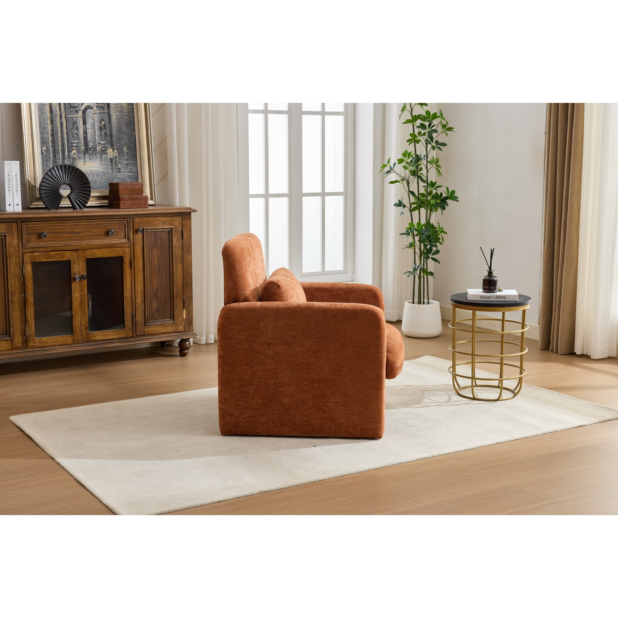 Accent Chair, Armchair, Chenille Chair&nbsp;Modern Upholstered Fabric Accent Armchair with Solid Wood Frame for Living Room, Bedroom, Apartment, Orange