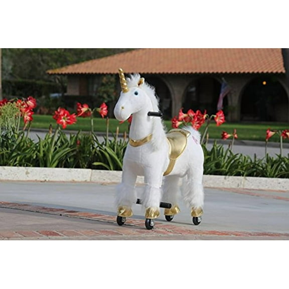 Medallion My Pony Ride On Real Walking Horse for Children 3 to 6 Years Old or Up to 65 Pounds Color Small Golden Unicorn