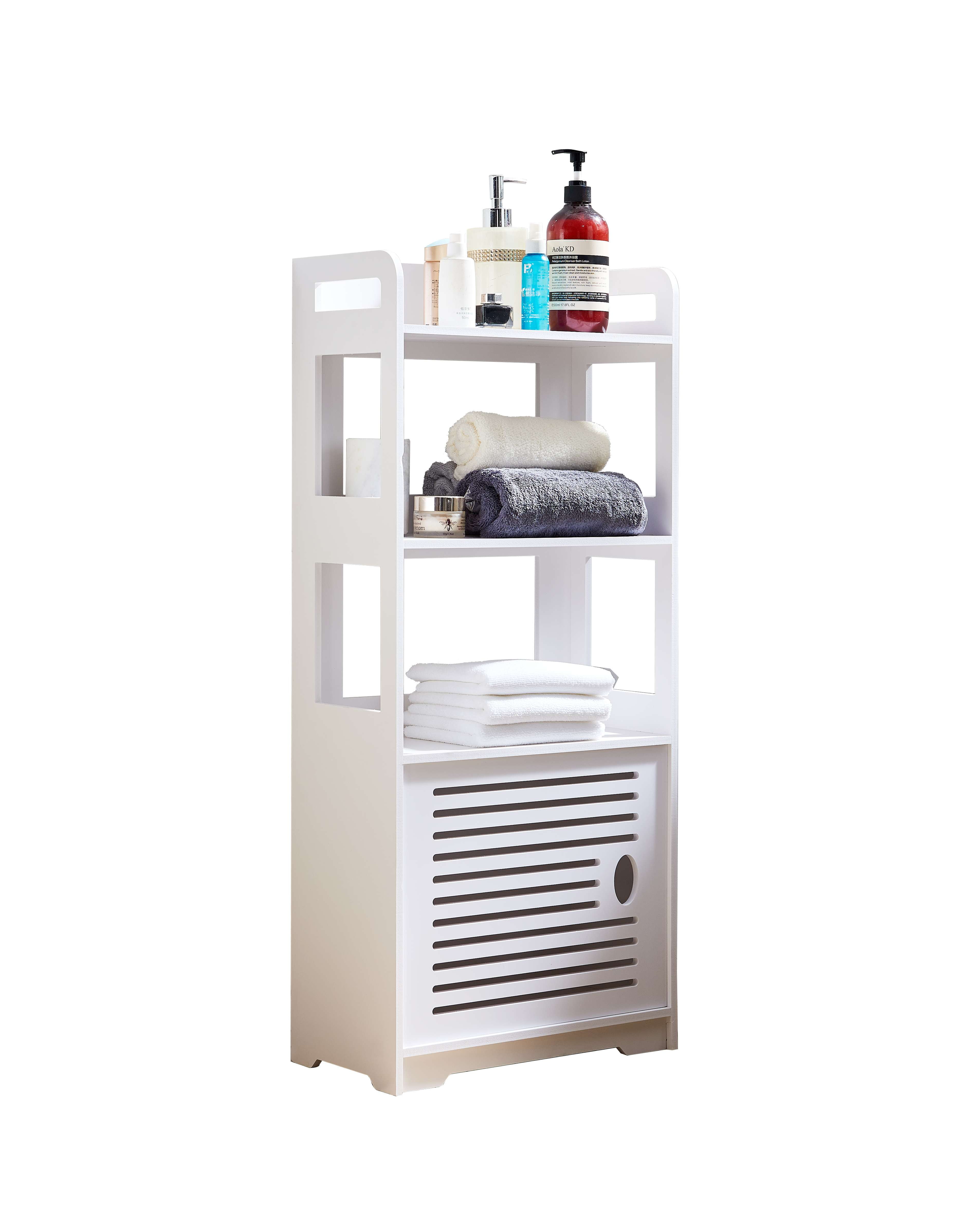 Kings Brand Furniture Basic Plastic Wood Storage Cabinet for Bathroom, 3 Open Shelves, 1 Cabinet, White