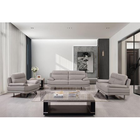 Modern Light Gray Leather Sofa Set 3Pcs American Eagle EK530-LG