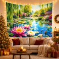 thumbnail image 3 of Water Lily Pond With Willow Trees and Flowers, Peaceful Cottagecore Style for Garden Lovers, Floral Wall Art, Mother's Day Gift, Tapestry Wall Hanging for Bedroom and Living Room, 3 of 7