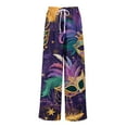 thumbnail image 5 of LWavelet Comfort Fabric Feather Bead Print Wide Leg Pants Women Mardi Gras Festive Wear Dark Purple XXL, 5 of 5